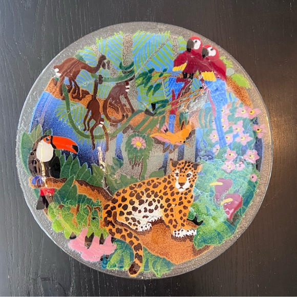 Peggy Karr Fused Glass Large Jungle Themed Plate/Bowl Signed - Picture 1 of 5